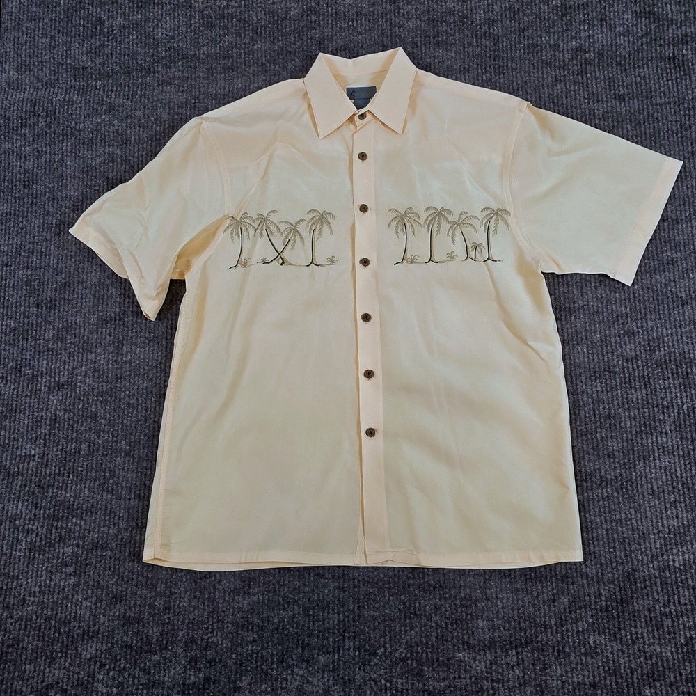 Kaylua Bay Yellow Hawaiian Shirt Men's Medium Camp Embroidered Palm Tree